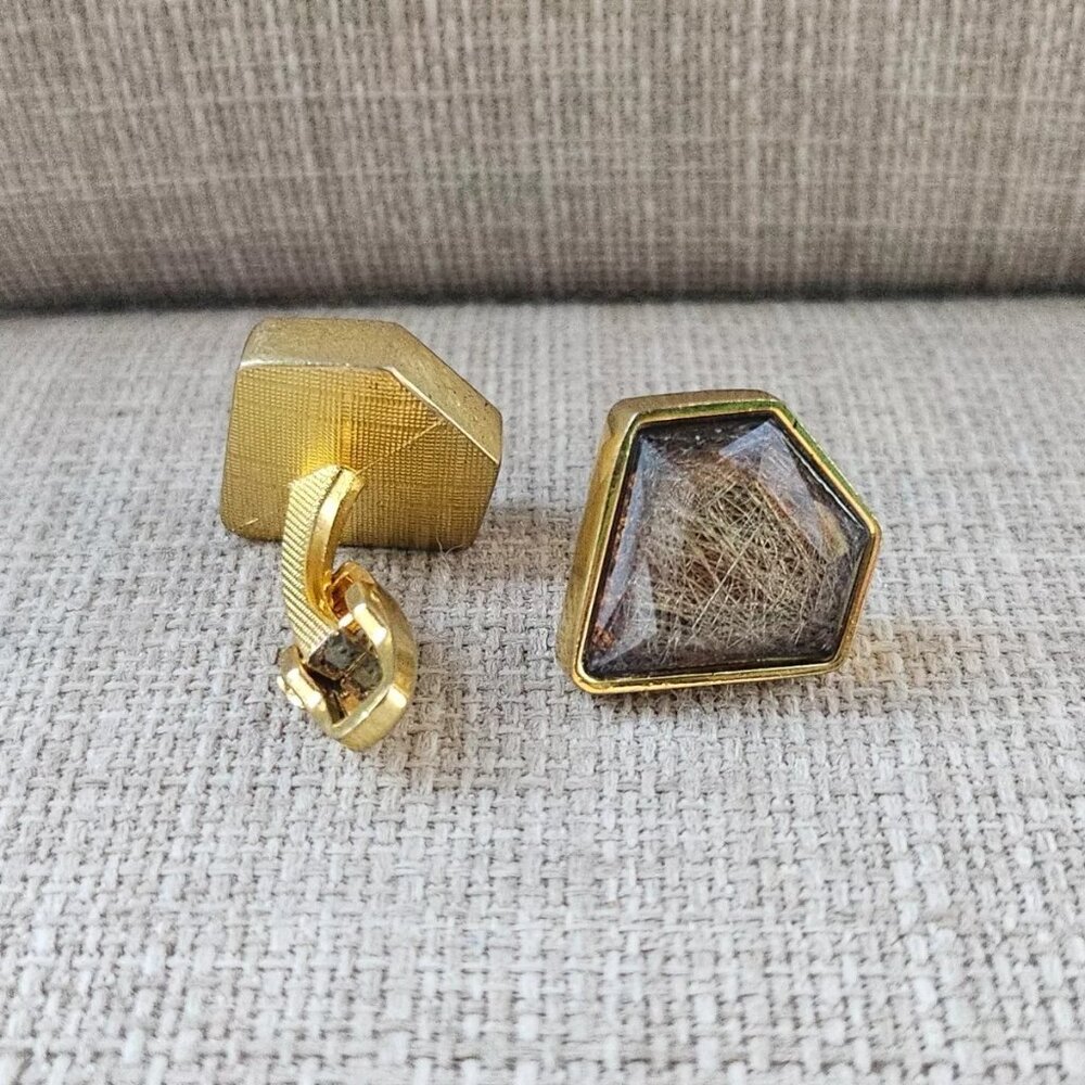 Men Cuff Links Brown Faux Stone Gold Tone Fashion Jewelry Cuff Stud Cufflink New - Picture 9 of 10